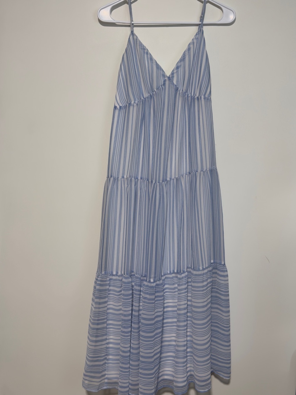 Flying Tomato Light Blue & White Striped Tiered Maxi Dress